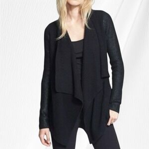 Vince Ribbed Knit Drape Front Cardigan Sweater Black Small S Cozy Layering